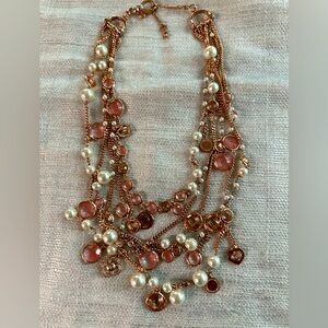 HENRI BENDEL Multi Strand Necklace Rose Gold Dangles w/ Swarovski Crystals EUC